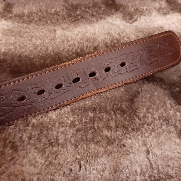 Chambers Belt Co. Top Grain Steer Hide Leather Belt 38 Tooled Floral Belt Boho - Picture 6 of 13